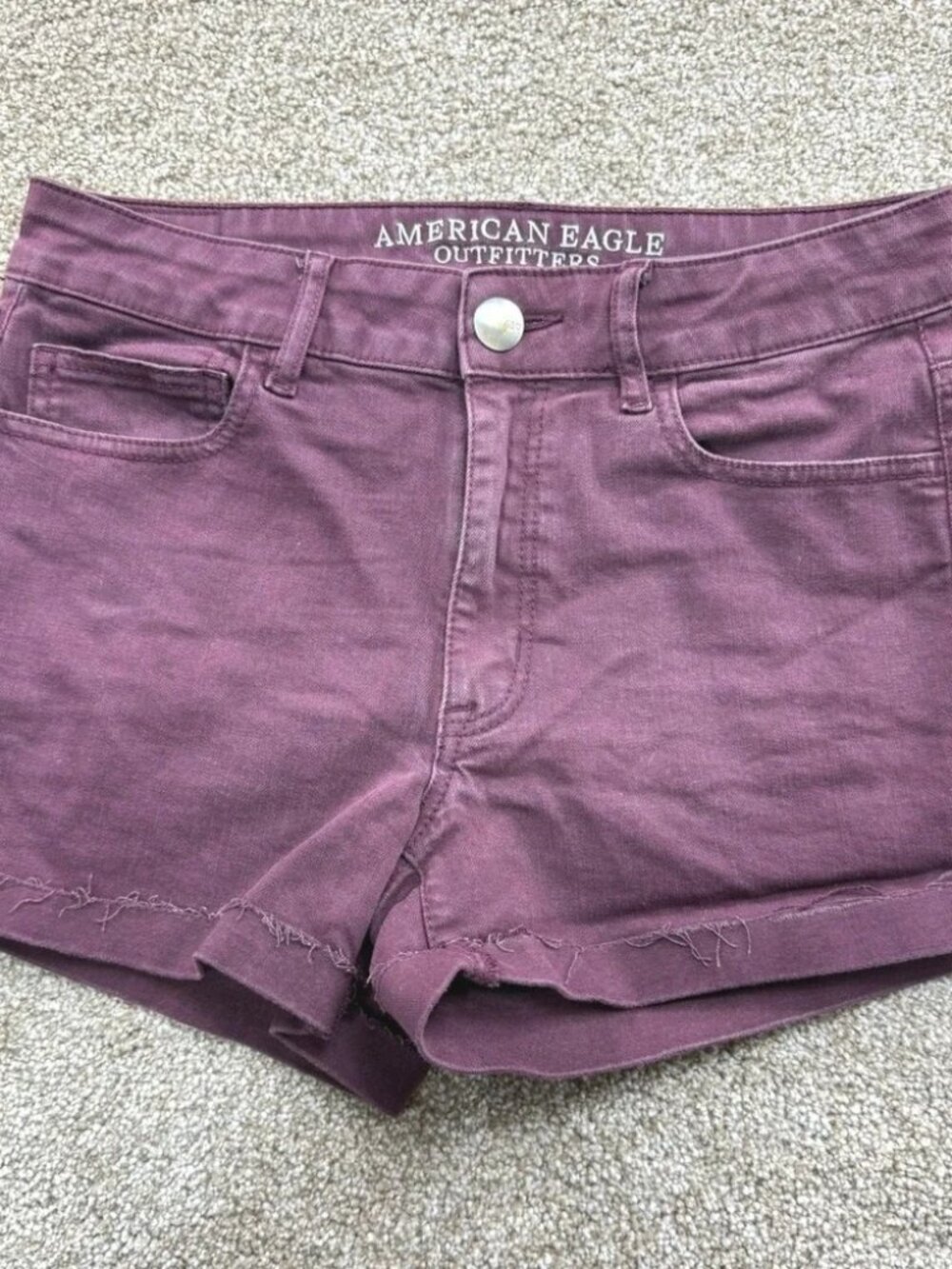 American Eagle Hi-Rise Shortie Shorts Burgundy Plum Super Stretch 6‎ Purple Jean